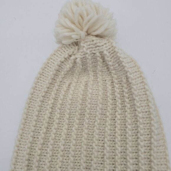 Zara Beanie Hat Cream Off White Knit Cap Winter Pom Pop Slouchy Cable - Picture 2 of 8